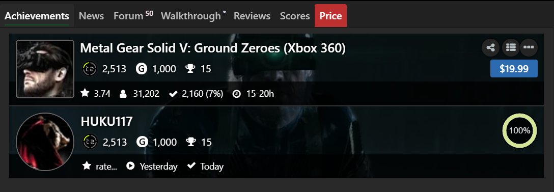 HUKU117's tweet photo. Metal Gear Solid V: Ground Zeroes (Xbox 360) 100% Complete
#AchievementHunter #Xbox #Xbox360 #MetalGear #MetalGearSolidVGroundZeroes #Konami #HideoKojimaGame #StealthGame #FoxEngine https://t.co/dG9USndfko