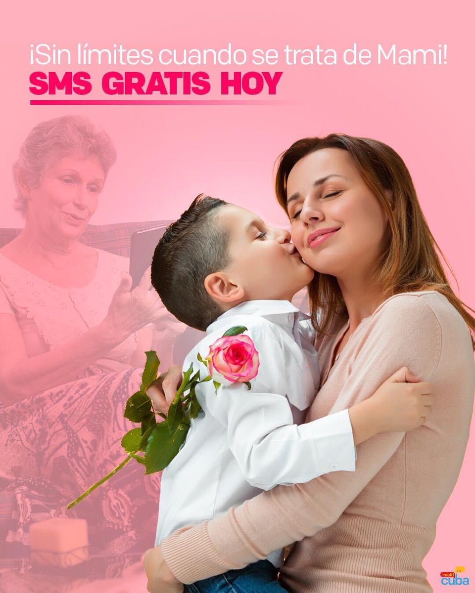MultiCuba's tweet photo. 🔊 Pensando en ti en el Día de la Madre ❤️ y deseándoles mucho amor 🥰 ofrecemos este servicio 🎁TOTALMENTE 💯 GRATUITO el día de hoy 🎁
📩 #Smsgratis desde la #AppMulticuba
Para llegar a mami, abuela o tía a pesar de la distancia
https://t.co/NgxYrKkzF6
#DiadelasMadres #madre https://t.co/Dl04XIb7CI