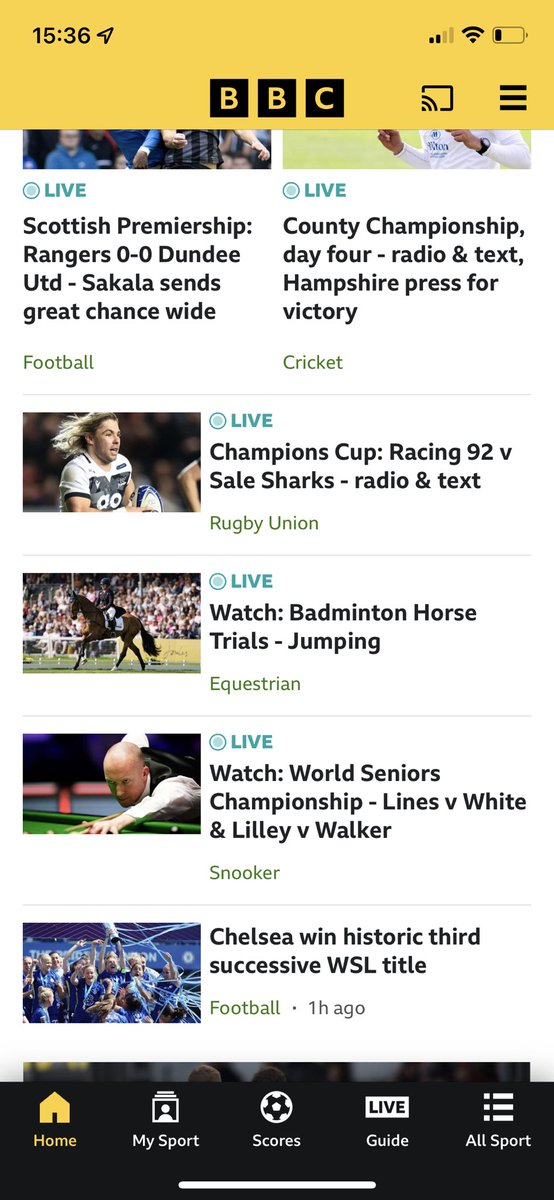 Come on BBC.  The WSL title is won and you put it 5 on the main sports page under senior mens snooker. <a href="/ChelseaFCW/">Chelsea FC Women</a> #WSL <a href="/BBCSport/">BBC Sport</a>
