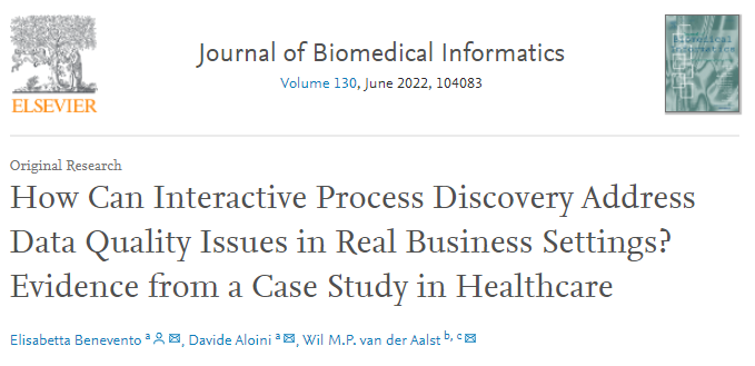 wvdaalst's tweet photo. "How Can Interactive Process Discovery Address Data Quality Issues in Real Business Settings? Evidence from a Case Study in Healthcare" 
https://t.co/lvjjcPdOi3
Article with @ElisabettaB91 and Davide Aloini showing the advantages of #interactive #processmining. https://t.co/bg5BFQaKpx