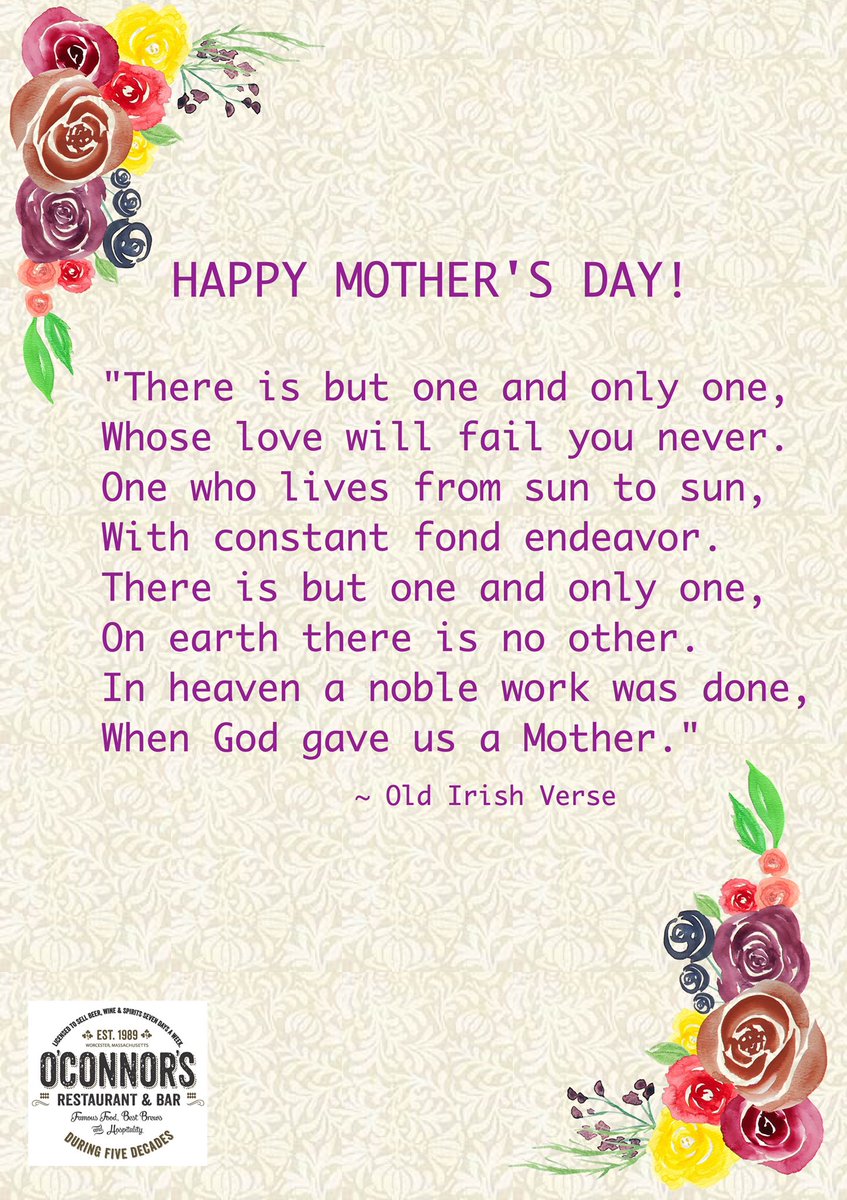 OConnorsRestaur's tweet photo. Greetings friends and Happy Mother's Day! We are OPEN TODAY from 11am to 7pm and look forward to celebrating with you. Gift Cards always available in-house or online as the perfect gift for any occasion...Sláinte! #ocshereforyou #MothersDay2022 https://t.co/ugmzOkid5M