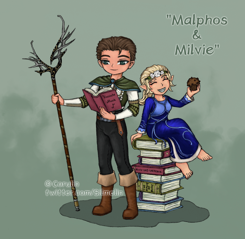 Silmelin's tweet photo. Malphos the Lore-master and Milvie the Hobbit Minstrel (and resident snackologist)!
Members of The Andune Ensemble :)

#lotro @lotro https://t.co/9FPWs5WlQZ