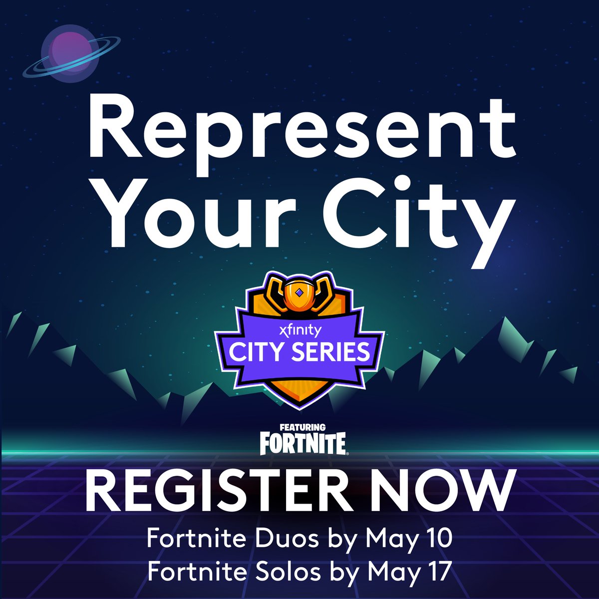 Participate in some friendly Fortnite competition with your city mates through the <a href="/Xfinity/">Xfinity</a> City Series! Grab your best teammate and jump in the Duos tourney May 12-15, or fly Solo in another May 19-22. Register (for free) now: bit.ly/XCS-MC
