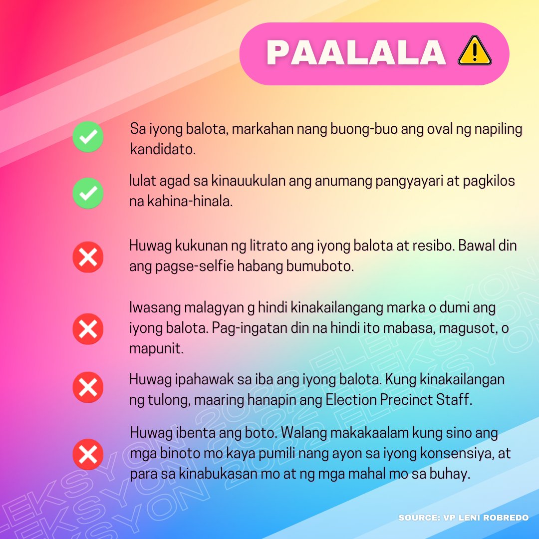 ValForLeniKiko's tweet photo. Mga Ka-Valenzuelanos, 

Narito ang ilang paalala para sa darating na National and Local Elections ngayong Lunes, May 9, 2022. https://t.co/R3HkCFuipj