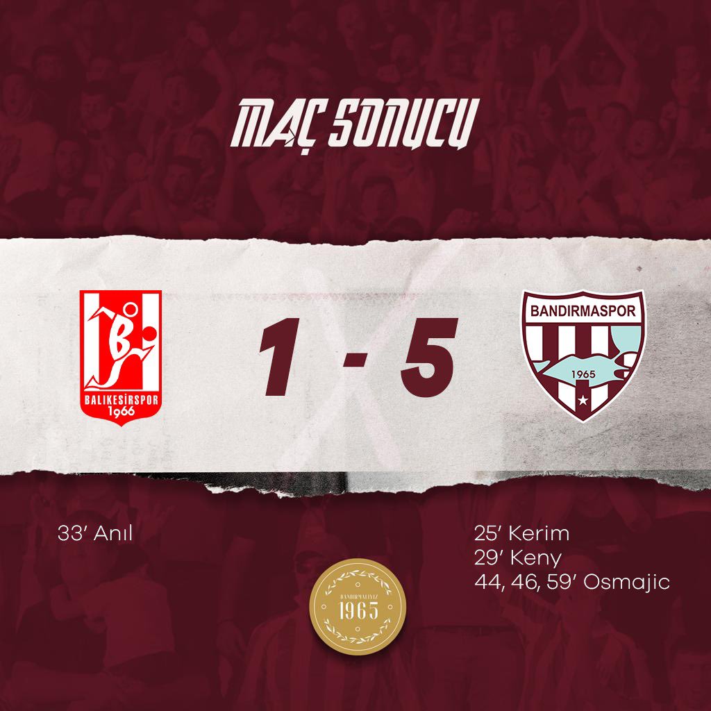 Bandirmaspor's tweet photo. • Maç sonucu https://t.co/56xCiEBrxT