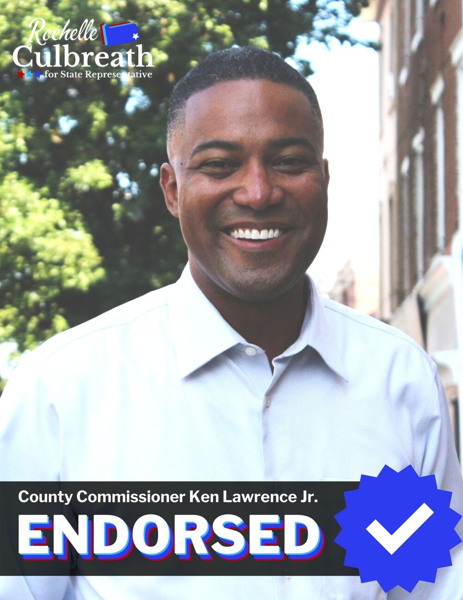 RochelleForPA's tweet photo. Endorsed by Montgomery County Commissioner Ken Lawrence #TeamRochelle #Rochelle4PA https://t.co/ddMxSpOtVf