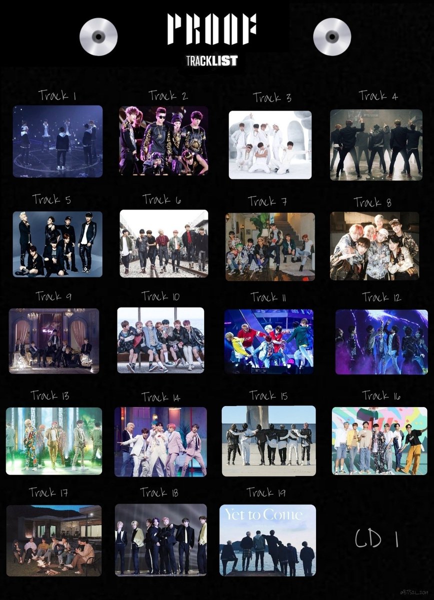 BTS21_2019's tweet photo. BTS Proof inspired tracklist poster

           #PROOF_TRACKLIST1 https://t.co/hYpSL6FR1c