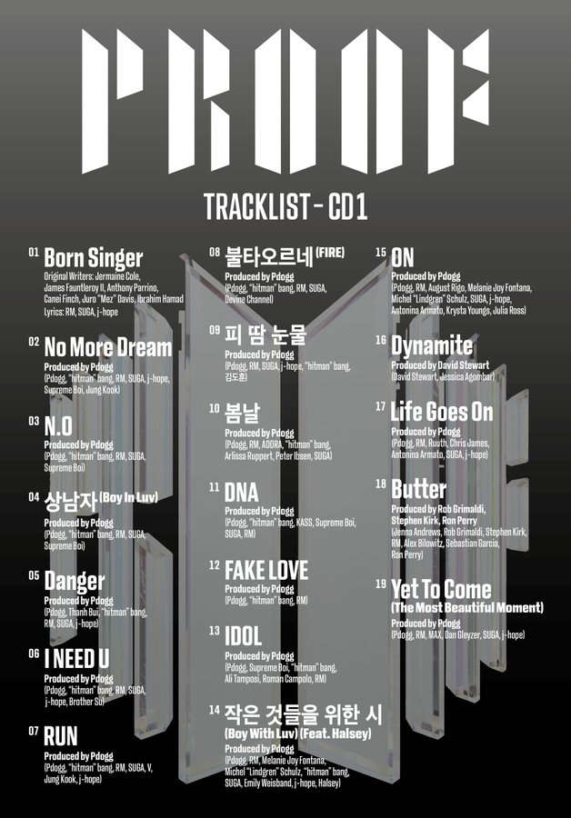 BTSNewsBrasil's tweet photo. 📍Recheada de hits atemporais foi revelada a tracklist do CD1 de PROOF!!

A tracklist conta com músicas das eras:
2 Cool 4 Skool
O!RUL8,2?
SLA
Dark &amp; Wild
HYYH Pt1
HYYH Pt2
HYYH: Young Forever
Wings
YNWA
LY Her
LY Tear
LY Answer
MOTS:Persona
MOTS:7
Dynamite
BE
Butter

#Bts_proof https://t.co/Of2c7cVAoS