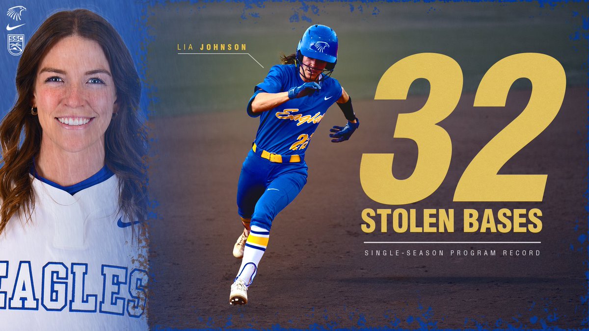 ERAUSoftball's tweet photo. Lia Johnson steals the single-season stolen base record from Maggie Scott with her stolen base in the first inning! She's one fast 🦅!
#TeamX #GoERAU https://t.co/AF6EUkaYRI