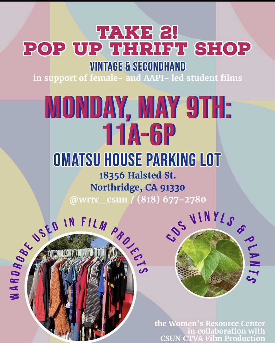 CSUN_AACIEP's tweet image. In support of AAPI student films drop by the Omatsu house to get some clothes from their thrift shop :) #csun #csunstudents #CSUN