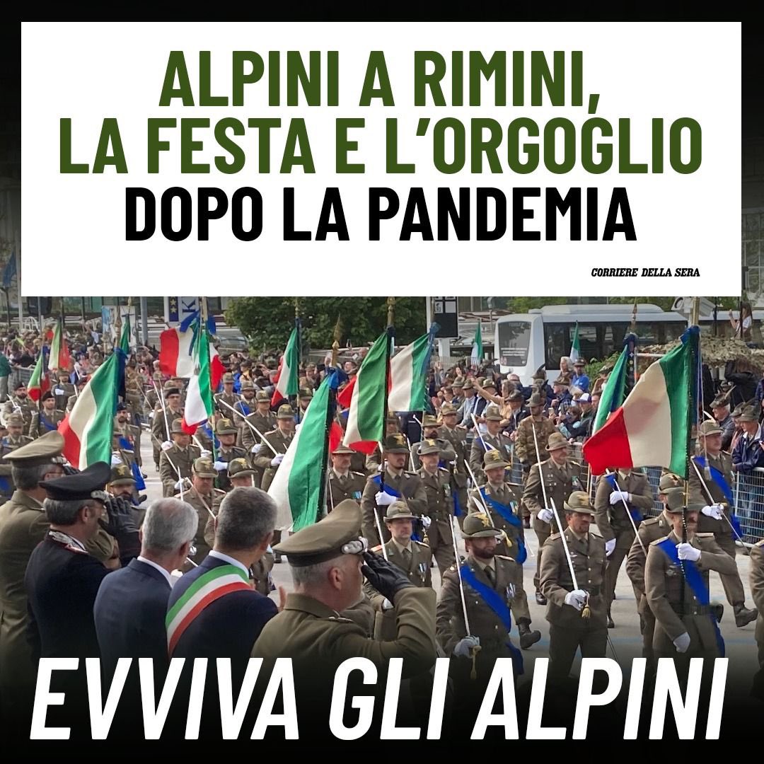 Un abbraccio a tutti gli alpini d’Italia in occasione dell’adunata nazionale in corso a Rimini: in circa 80 mila prendono parte oggi alla grande ed emozionante sfilata conclusiva. Evviva gli alpini, orgoglio patriottico 🇮🇹