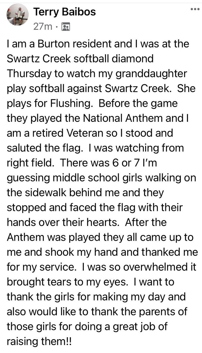 swartz_creek's tweet photo. ❤️🤍💙What a fine example of showing #respect and #kindness by some of our Dragons! ❤️🤍💙

This was posted on an SC community Facebook page and is being shared with permission from the author. 🇺🇸

(Tap the photo to read the entire post) https://t.co/qpNf2phgxf