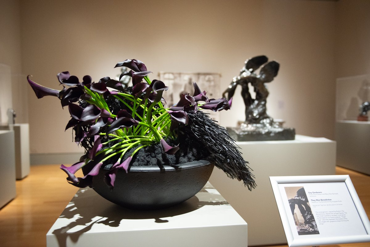 ColaMuseum's tweet photo. Gay Gardeners 
Susan Davis Gibson and Mary Ellen Barnwell, exhibitors 
They Won Benediction Based on The Benedictions by Auguste Rodin 
Materials used: “Night Cap” calla lilies, grapevine, and reindeer moss 
On view in #RodinAtCMA 

#SlowLookSunday #ArtBlossoms #SupportTheArts https://t.co/P7TuOnIc7K
