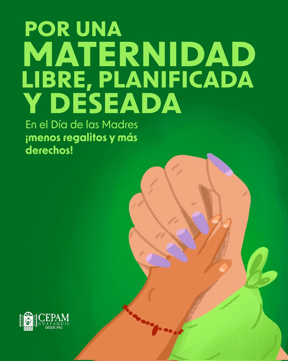 💜💚💜 Por una maternidad libre, planificada y deseada. 

✊🏾 En el #DíadelaMadre exigimos se garantice nuestro derecho a tomar decisiones libres, responsables e informadas sobre nuestra salud y vida reproductiva y a decidir cuándo y cuántas hijas e hijos tener.