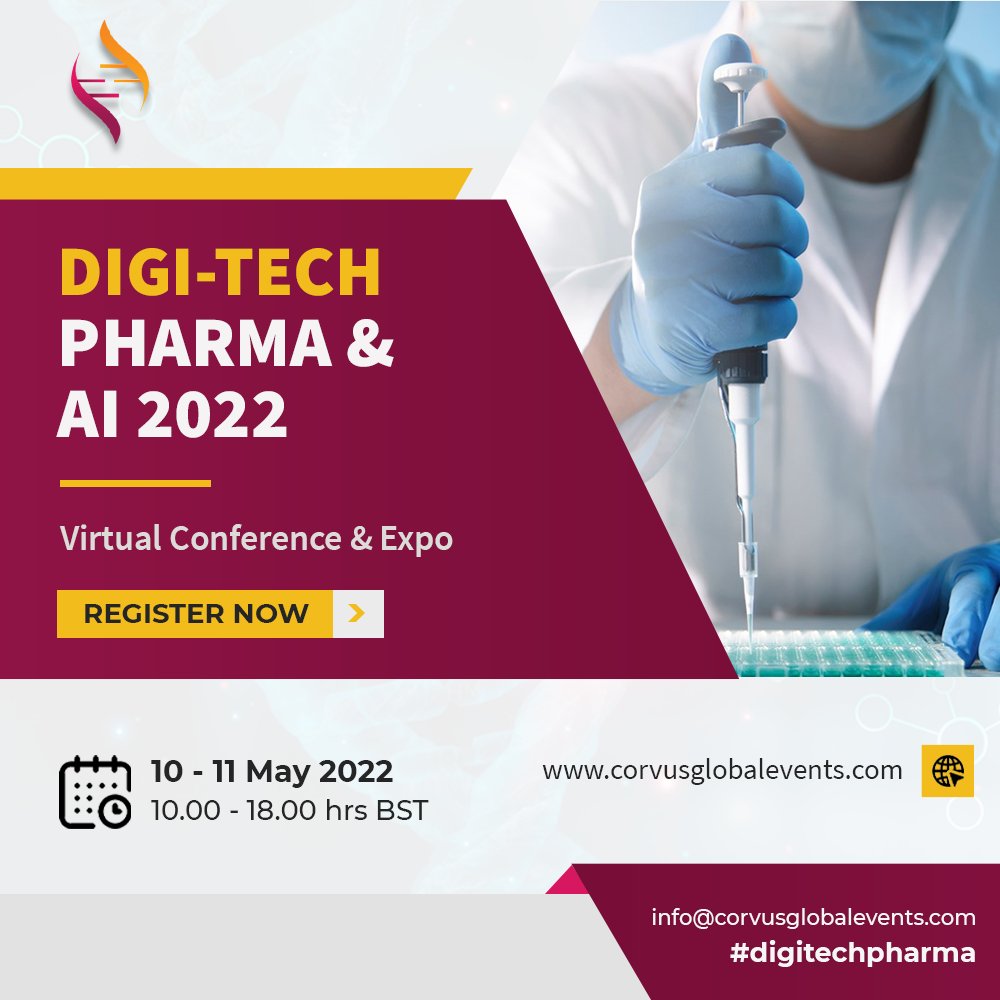 smponline's tweet photo. Arriving soon: Register for Digi-Tech Pharma &amp; AI (10-11 May 2022) https://t.co/jGxDmGOLGI. 

Network with decision makers from leading pharma, bio-tech &amp; healthcare industries at the @corvusglobal event #ad 

#DTP #digitechpharma #AI #artificialintelligence #ML #MachineLearning https://t.co/Yehztibe8Y