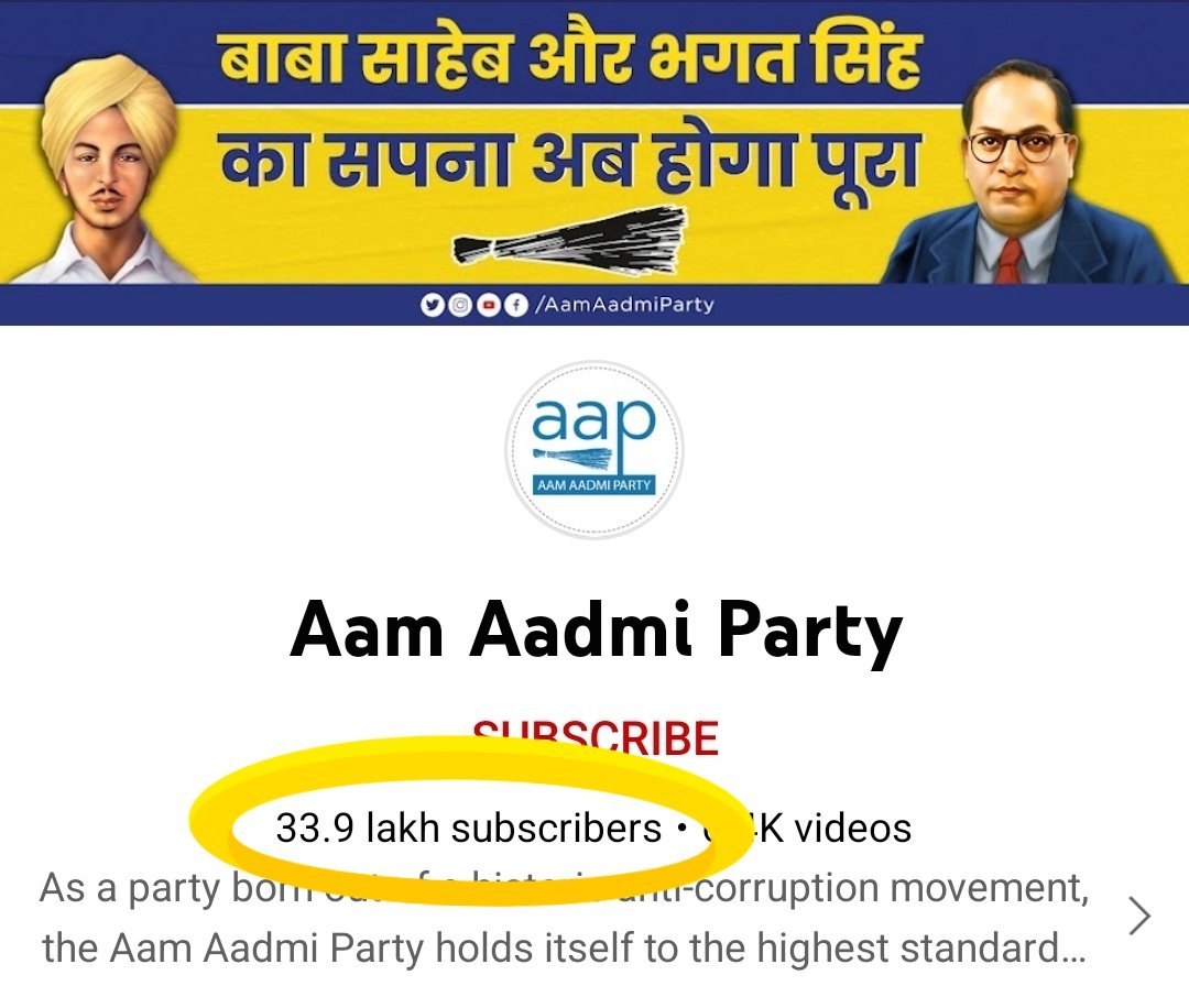 RatneshSuryava4's tweet photo. भारत की 3 पार्टियां बड़ी पार्टियां और उनके Youtube Subscriber 🙌🏽
भाजपा - 43.2L सब्सक्राइबर
कांग्रेस - 18.8L सब्सक्राइबर
आम आदमी पार्टी - 33.9L सब्सक्राइबर
#Special_Note :- आप इन पार्टियों के विचारधारा का अनुमान इनके पेज मे लगे फोटो देखकर लगा सकते है https://t.co/JRkQBe5hiE