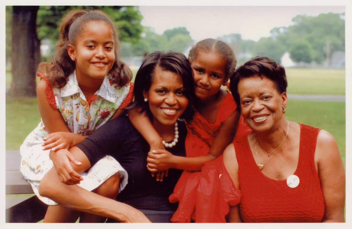 MichelleObama's tweet photo. Happy #MothersDay! I'm so thankful for the love, guidance, and care that my mom has instilled in me. I’ve shared so much of her wisdom with my own daughters over the years. ❤️ https://t.co/EjFxs4R9by