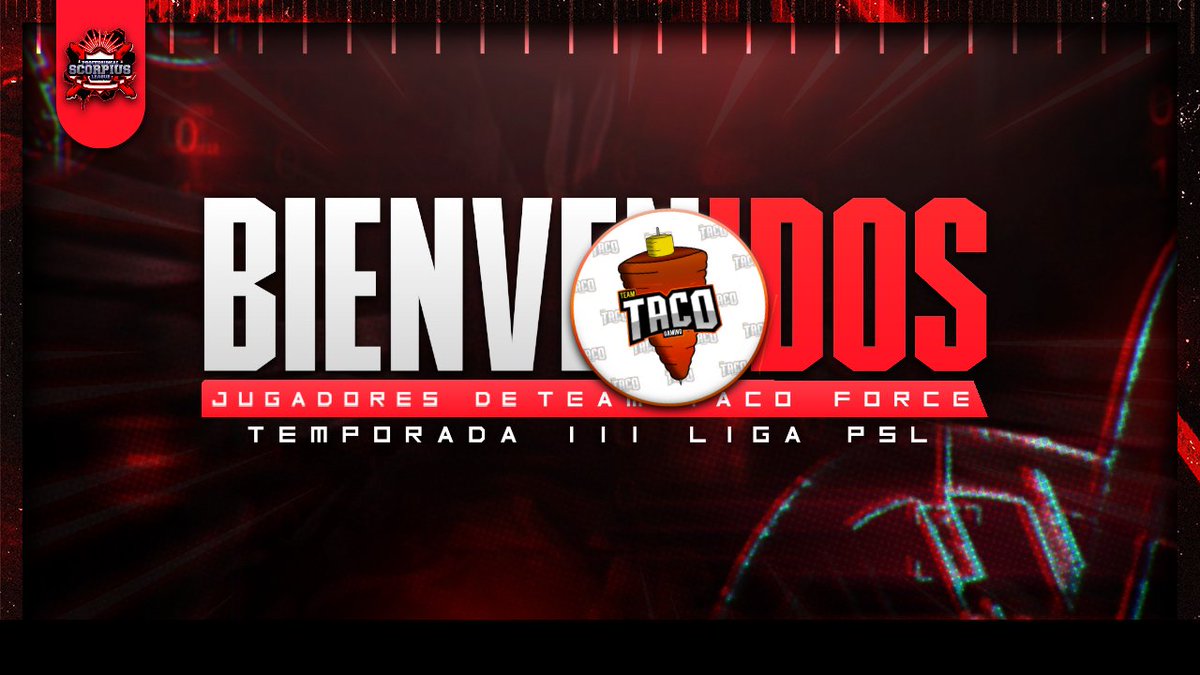 Liga PSL (@ligapsl) on Twitter photo Damos a conocer a un Gran Equipo que estará participando en nuestra temporada el estará listo para sumergirse a una gran experiencia.
Bienvenido
Team Taco Force
Twitter: <a href="/TTacoGaming/">Team Taco Gaming</a>
Facebook: #
3 Temporada Professional Scorpius League Damos a conocer a un Gran Equipo que estará participando en nuestra temporada el estará listo para sumergirse a una gran experiencia.
Bienvenido
Team Taco Force
Twitter: <a href="/TTacoGaming/">Team Taco Gaming</a>
Facebook: #
3 Temporada Professional Scorpius League