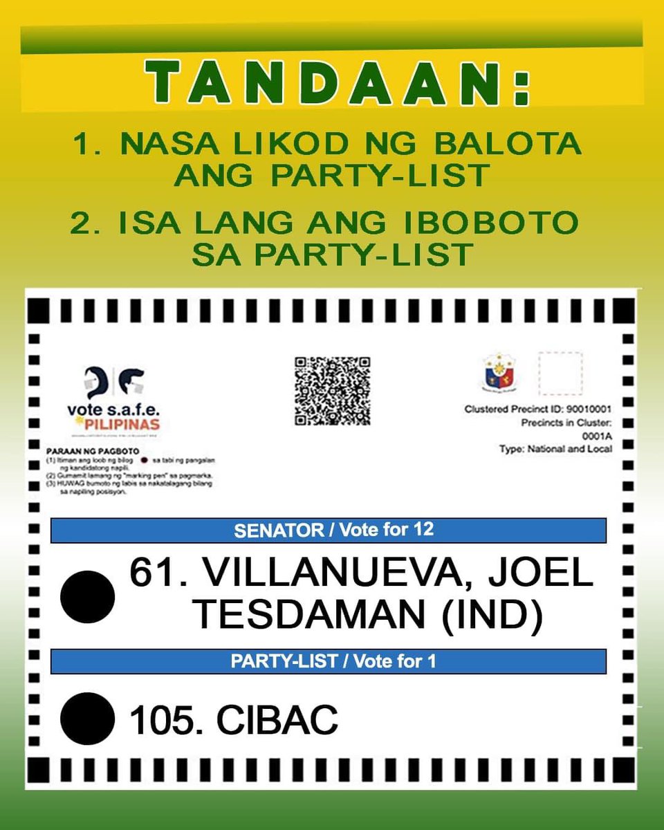 love_cano's tweet photo. Maaga gumising dahil maagang boboto:
⚫️61 Senator Joel Villanueva
@senatorjoelv 
⚫️105 CIBAC Party-List https://t.co/0EKHNMVLLM