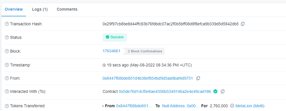 MetaLionCoin's tweet photo. ✅ We just burned 3 million Coins ($METLI) 🔥

https://t.co/G2yvGoqjZ4

Share and Like 😍🥳

#1000x_Coin $METLI @MetaLionCoin https://t.co/Dd3foYOCwJ
