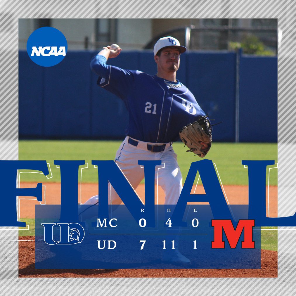 UD__Baseball's tweet photo. 𝐒𝐏𝐀𝐑𝐓𝐀𝐍𝐒 𝐖𝐈𝐍! Spartans shutout the Scotts by a final score of 7-0. Game 2 starts at 3:45 p.m.

A. Sullivan: 8IP, 0ER, 10K
K. Mitchell: 2-3, 2B, BB
M. Pomeroy: 2-3, 3B, 2B, BB

#UDBaseball | #SpartanNation https://t.co/HQlEbl6qvb