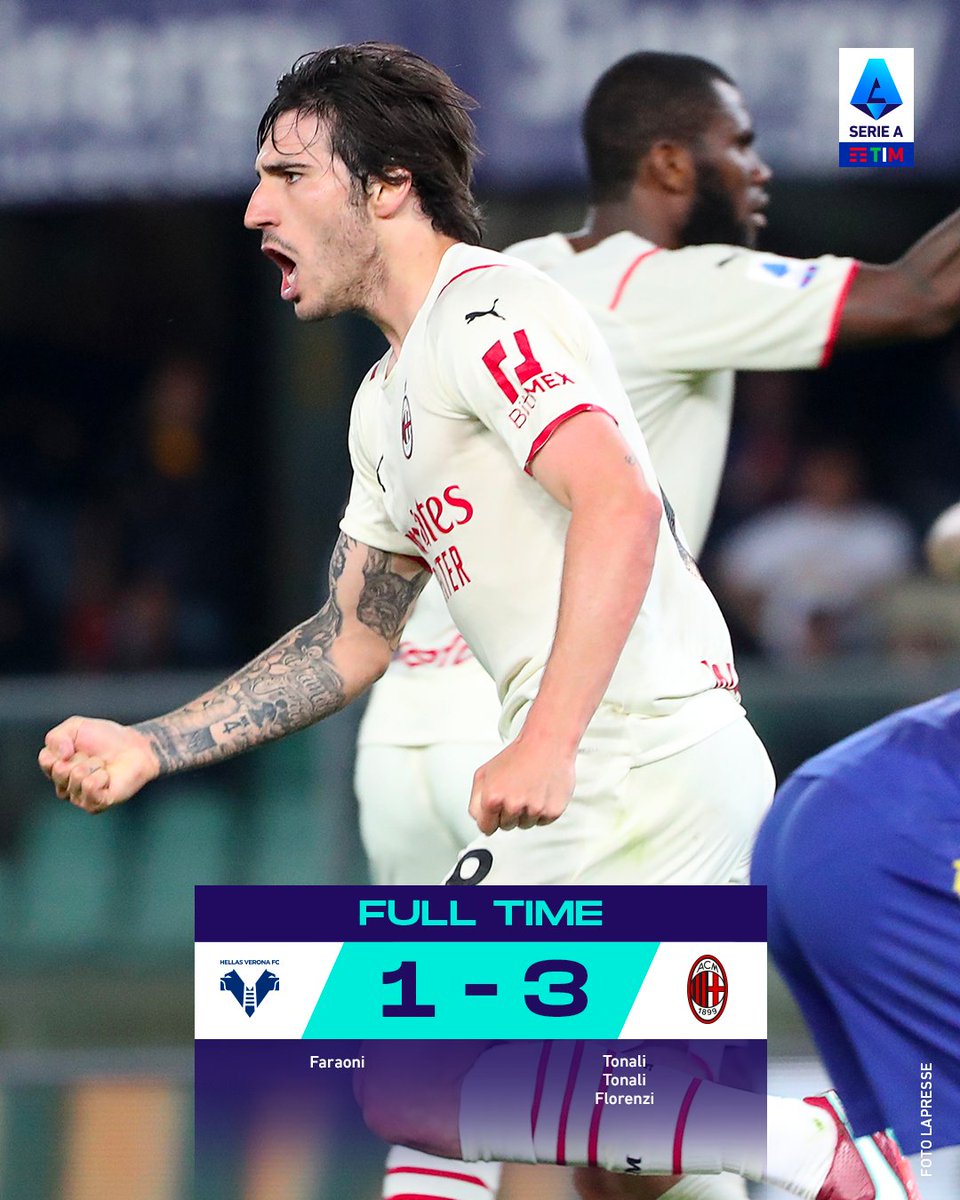 SerieA's tweet photo. Il @acmilan espugna il Bentegodi! 🔥
#Tonali realizza una fantastica doppietta ⚽⚽

#VeronaMilan  #SerieATIM💎 #WeAreCalcio https://t.co/fXRGr5iMh6