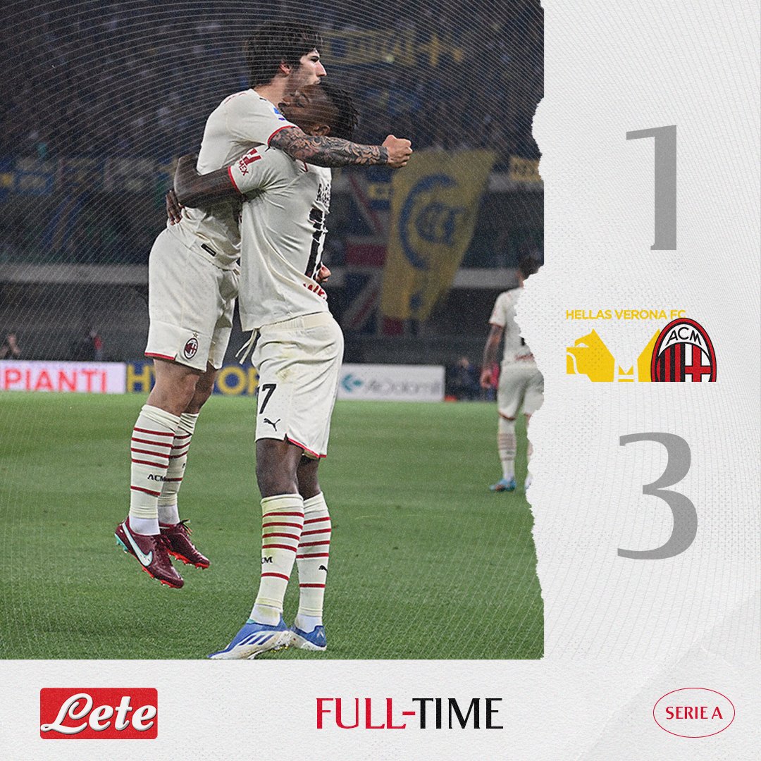 Vital victory in Verona! ❤️🖤

Vittoria importantissima! ❤️🖤

#VeronaMilan #SempreMilan
@Acqua_Lete