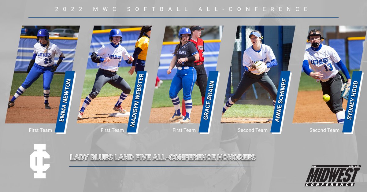 IC_Athletics's tweet photo. SB| Congratulations to IC softball student-athletes Emma Newton, Madisyn Webster, Grace Braun, Annie Schimpf, and Sydney Hood for receiving All-Conference honors!! #GoLadyBlues #ICAthletics
https://t.co/GKn5F1bzZm https://t.co/G2gg10rJ5Y