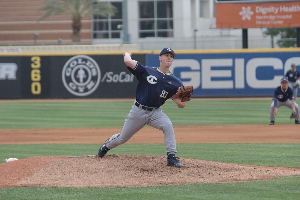 ucdavisbaseball's tweet photo. Three punchies in two innings for this guy. Bryan Green entering on the mound for the Aggies. #GoAgs https://t.co/piIUmbhYj2