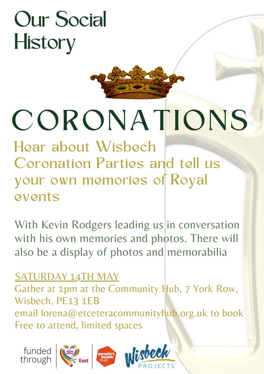 WisProCIC's tweet photo. As part of a project supported by @Peoples_health we have a talk this Saturday, 15th, join us at the Community Hub at 1pm to meet for a heritage chat about royal events. #ConnectingWisbech #WisbechHour #PlatinumJubilee https://t.co/mLWw8ASdiq
