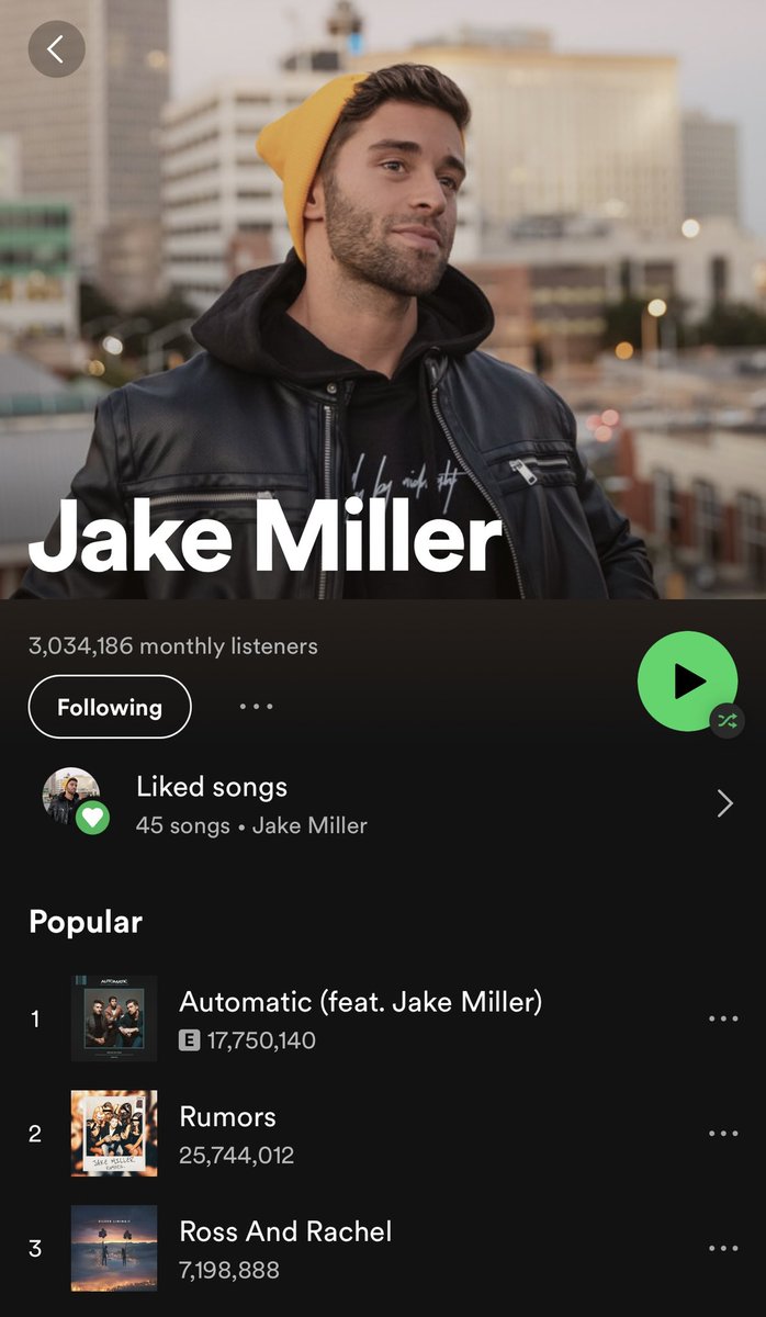 jakemiller's tweet photo. 3 MILLION @Spotify 🤯📈 All time high for me and rapidly growing! Thank you!!!! https://t.co/6tERLKrO0M