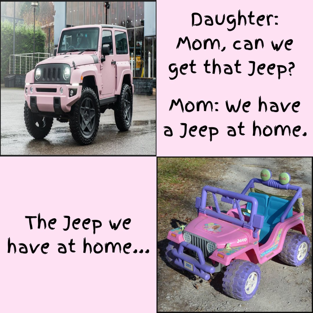 While moms can be a pain, we know that they mean good behind every intention. Happy Mother's Day! . . . . . #jeepmeme #jeep #barbiejeep #powerwheelsjeep #pinkjeep #mothersday #mothersday2022 #jeepmom #jeepgirl #jeepdaughter #jeepfamily #jeepworld