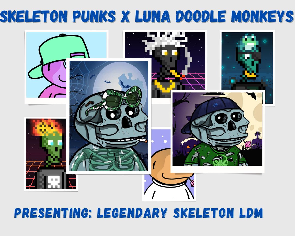 Congratulations to our Luna Doodle Monkey frens on their legendary collection! 🐵

They have donated two 1:1 NFTs to the #SkellyFam treasury 💀

To celebrate, we’ll be giving away one random NFT from our treasury 🎁

1️⃣ Follow @Luna_Monkeys + @SkeletonPunks_ 
2️⃣ 💖 + RT + Comment