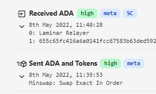 I just swapped on <a href="/MinswapDEX/">Minswap Labs</a>. Transaction hit the chain in 14 seconds. Swap was complete in 35 seconds x.com/IOHK_Charles/s…
