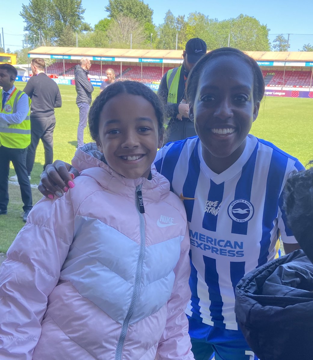 SColderwood's tweet photo. My granddaughter got to see two of her favourite role models today @bhawfc. Thank you for making Lacey’s day @DanielleCarter and Hope Powell. See you next season! ♥️ https://t.co/76PIhkglas