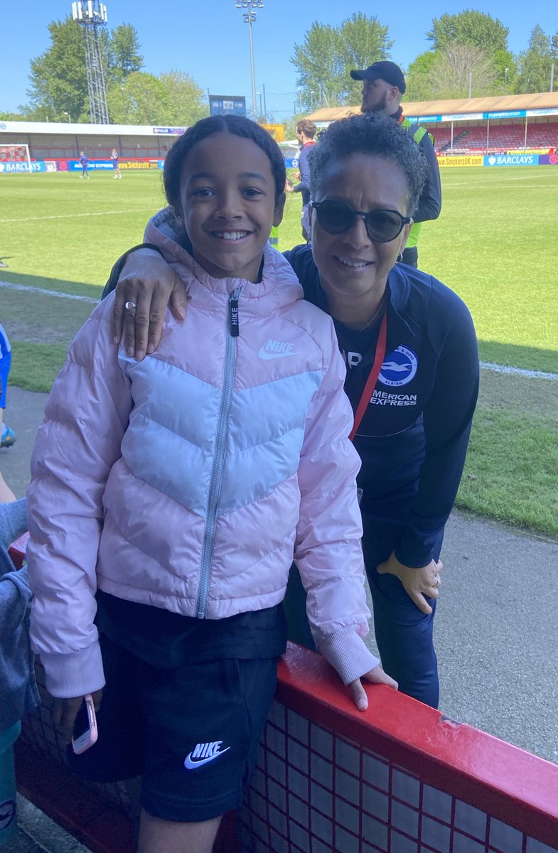 SColderwood's tweet photo. My granddaughter got to see two of her favourite role models today @bhawfc. Thank you for making Lacey’s day @DanielleCarter and Hope Powell. See you next season! ♥️ https://t.co/76PIhkglas