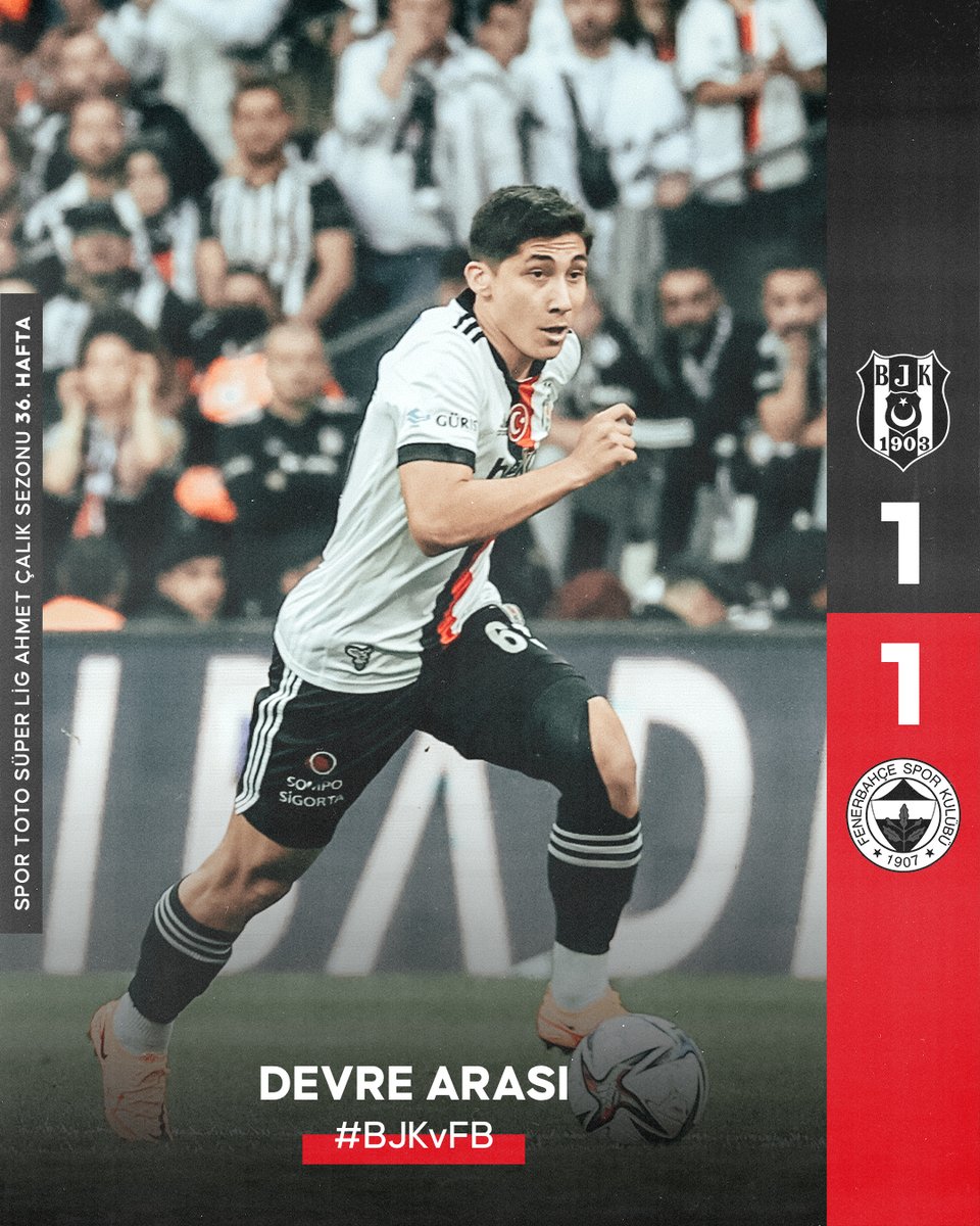 Besiktas's tweet photo. İlk yarı sonucu.

#BJKvFB | 1:1 https://t.co/dCFu8ofHFx