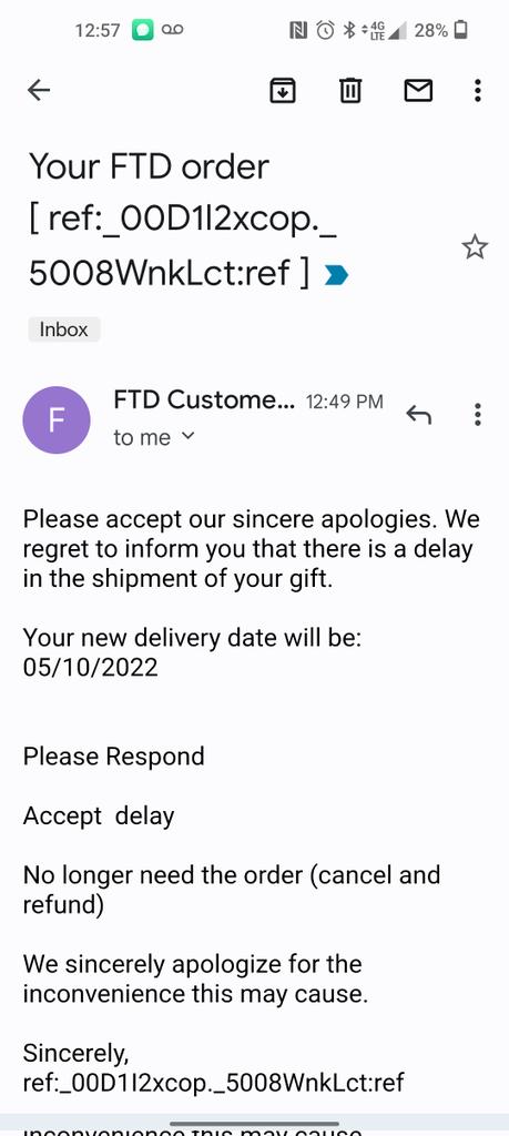 DaddyCrypto0's tweet photo. @ftdflowers paid up to deliver flowers on mother's day, and you didn't deliver, late delivery should be for free!  How can i trust ftd in the future? https://t.co/5CGNDJaeLp