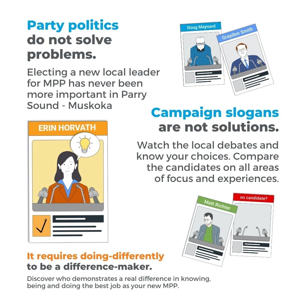 PSM_NDP's tweet photo. Erin stands out because of her impeccable track record of accomplishing difficult tasks in this region. If you're tired of party politics, slogans without action, and career politicians then you're going to want to hear what #ErinHorvath has to say. 

#Muskoka #OnPoli #ParryS... https://t.co/0rQsqoD7o8