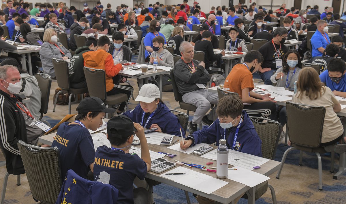 MATHCOUNTS's tweet photo. What a great morning at the national Written Competition! It feels so good to be solving, collaborating, laughing and chanting in person again. #MATHCOUNTS22 https://t.co/dZmv8nYPAC