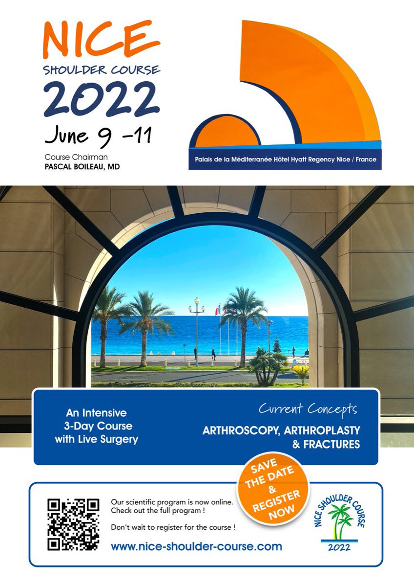 The Nice Shoulder course is half the price for Fellows (600€) for the 3 days and is including:
-  welcome cocktail
- breakfast 
- Lunch 
- Free Workshops to learn how to perform RSA for Fracture, IM nailing, Ultrasound, Arthroplasty planning with Blueprint, etc…
abstr. Books 😊