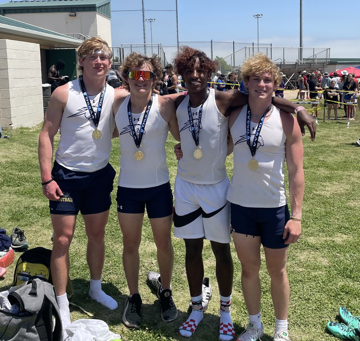 3A 4x100 State Champs 3A State Record 42.08 (Left to right) @andybass2024 @bladenvogel3 @jordynharris00 @TheGavinFreeman