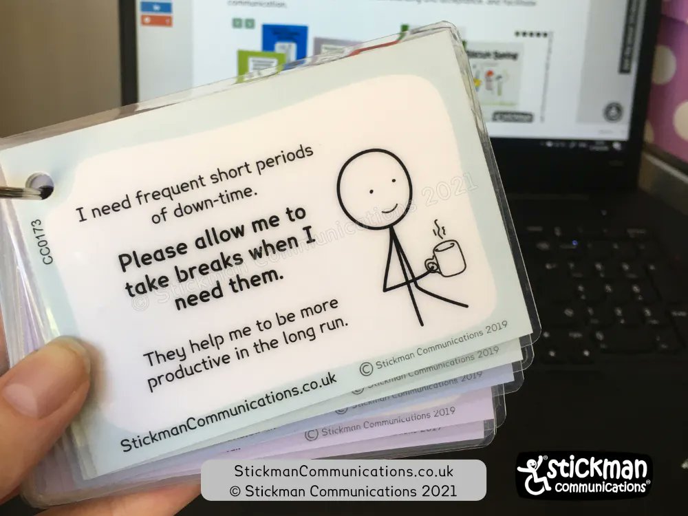 Never underestimate the effect of short breaks. I often fall into the trap of 'I'll just finish this first' - but the reality is that when I take short breaks, life is so much better! I get more done for less symptoms. #SelfCareSunday 
Card from stickmancommunications.co.uk/product/short-…