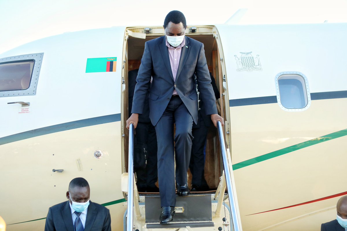 HHichilema's tweet photo. Arrived safely in Cape Town, #SouthAfrica, ahead of @MI2022, where we’ll reaffirm #Zambia’s position as a key investment destination in all sectors of our economy.
Working round the clock to ensure a stable economy, jobs & business opportunities for all. #SecuringLivelihoods https://t.co/hxA0iDs9PM