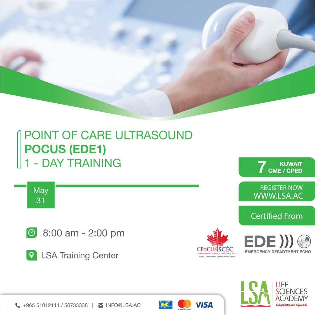 lsaedu's tweet photo. 💻 Be certified and register in Point of Care Ultrasound (POCUS EDE 1) through our website https://t.co/cFKWsVnnEG

👨‍⚕️Recommended for: Internal Medicine Physicians and Primary care Providers including Assistant Registrars, Registrars and Senior Physicians

#pocus #ultrasound https://t.co/AGFmRchiEp