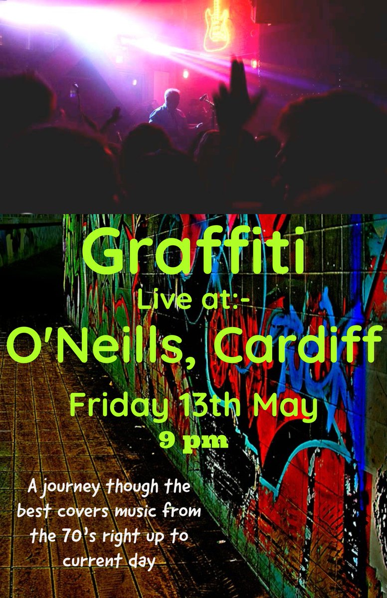 graffitipoprock's tweet photo. @graffitipoprock Graffiti will see you all @oneills_sms this Friday, 13th May - 9pm 'till 11. Fetch your dancing shoes people! #cardiff #livemusic #coversband #Fridaynight  #dancingtime https://t.co/Dnsc0R3h8y