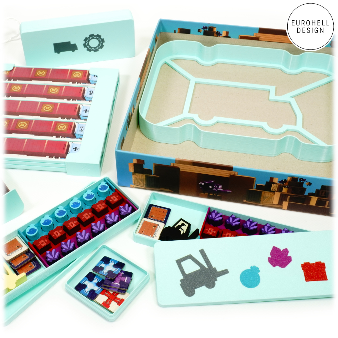 Eurohell_Design's tweet photo. From now on you can equip Curious Cargo with an insert. Complemented with 3D tokens a real eye-catcher on the table that will make your heads smoke!

 #eurohelldesign #boardgames #curiouscargo @rccgames @Capstone_Games https://t.co/7HjDRSSQpH