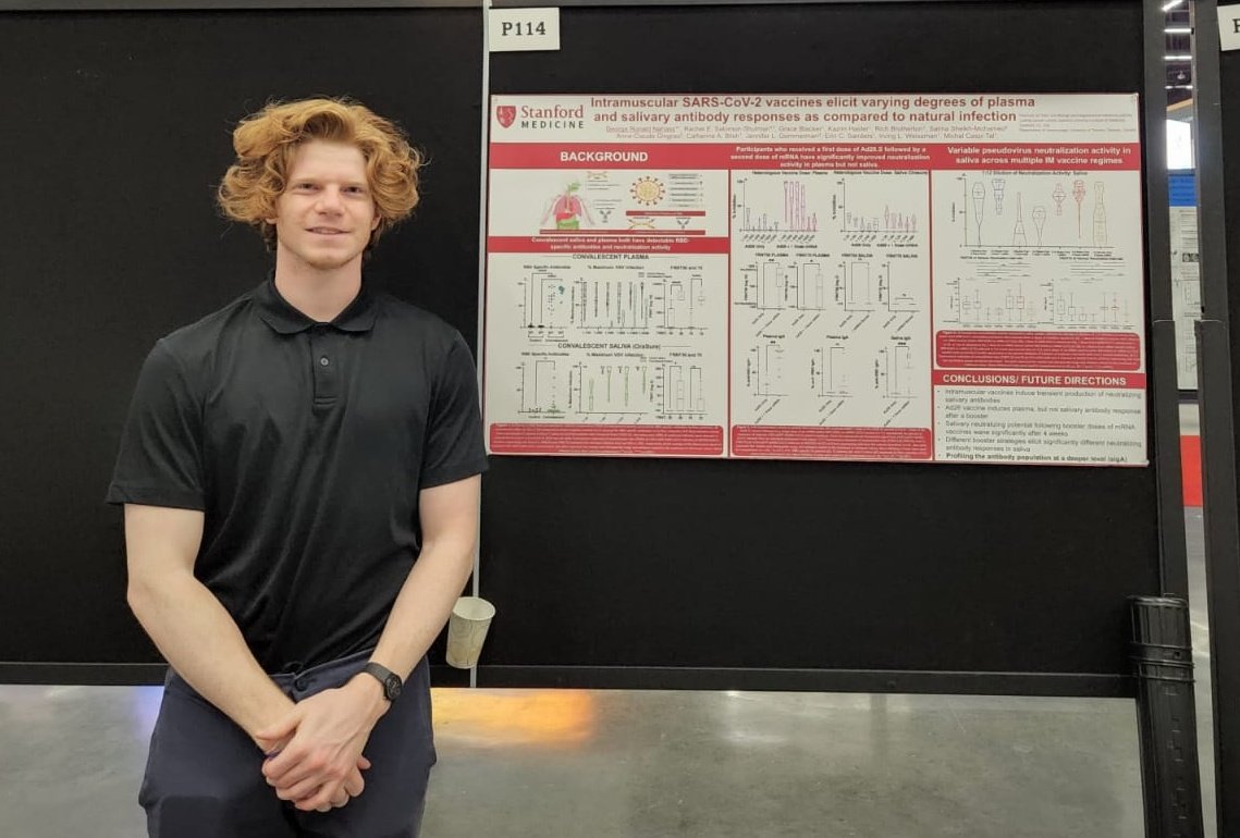 ImmunoFever's tweet photo. Come see Georgie Nahass's poster today P114 at #AAI2022 on differences in salivary antibodies induced by the different COVID vaccines!
@toxicWeeCell @SalivaStudy @ErinSandersNP @JenGommerman @SalmaSheikhM_ https://t.co/o3UgFspEOG