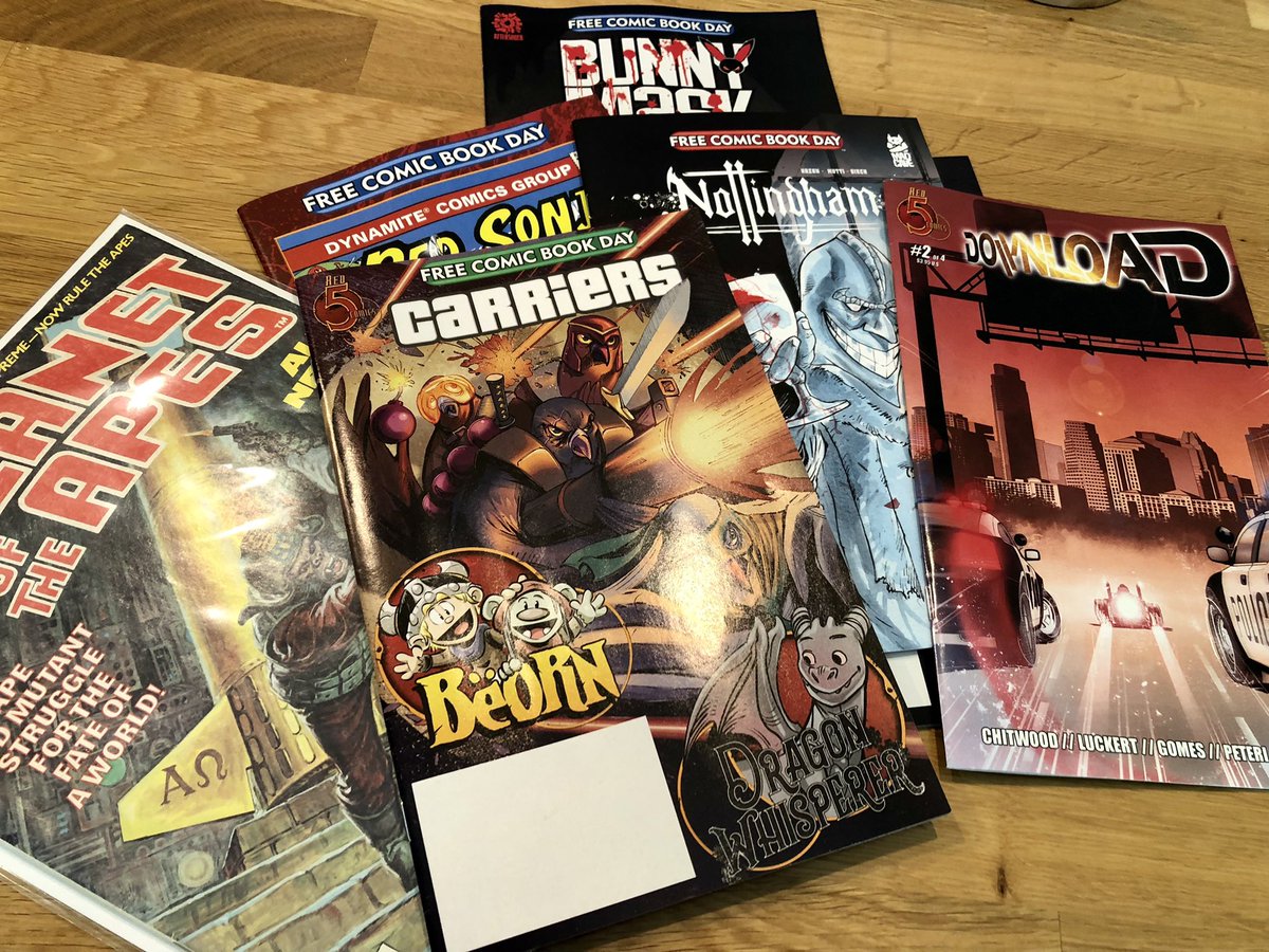 JimOusley's tweet photo. Had a WONDERFUL #FCBD2022 yesterday. Thanks to all local comic shop owners &amp; all creators for the joy you bring to our lives. #readmorecomics #comics #FCBD22 #FCBD #FreeComicBookDay #SUPPORTINDIECOMICS https://t.co/DFqAsxVPfl