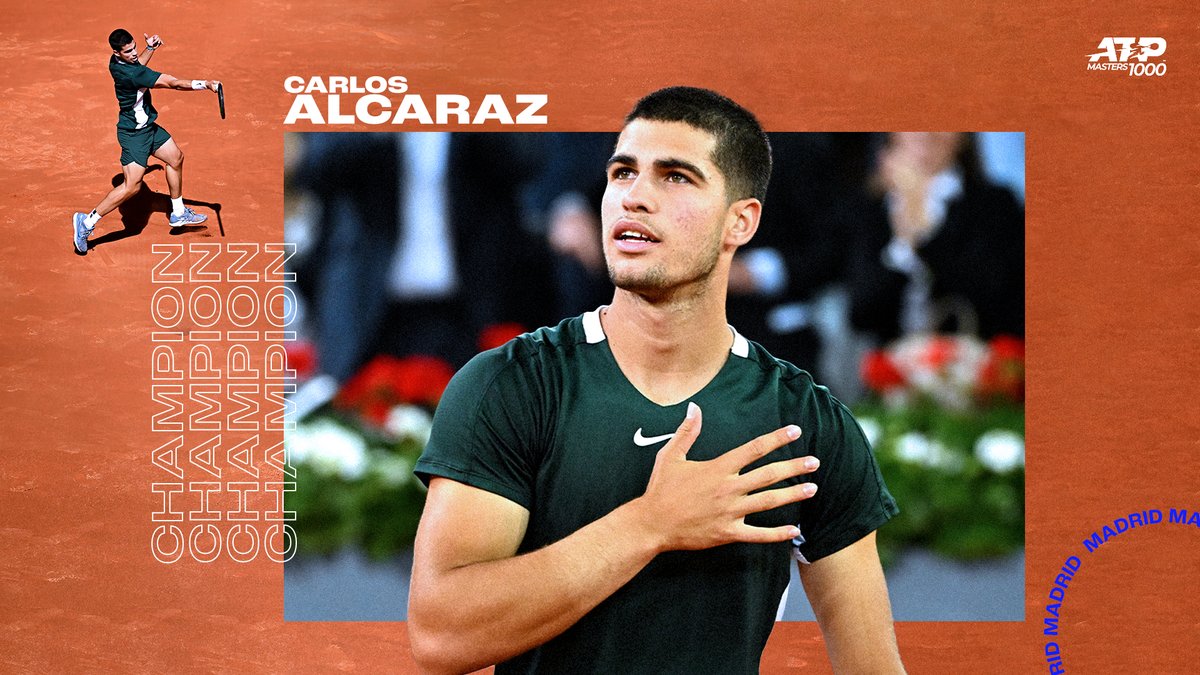 atptour's tweet photo. TEEN TAKEOVER IN MADRID 🏆

Carlos Alcaraz wins his second ATP Masters 1000 title 👏

@alcarazcarlos03 | @MutuaMadridOpen | #MMOPEN https://t.co/znQfSSg8bo